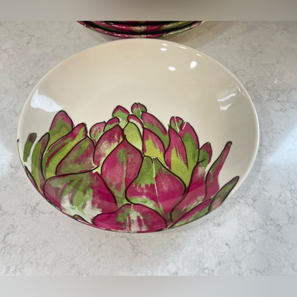 Crate and Barrel 9.5” Floral Artichoke Ceramic Bowls - Set of 8 - Picture 2 of 9